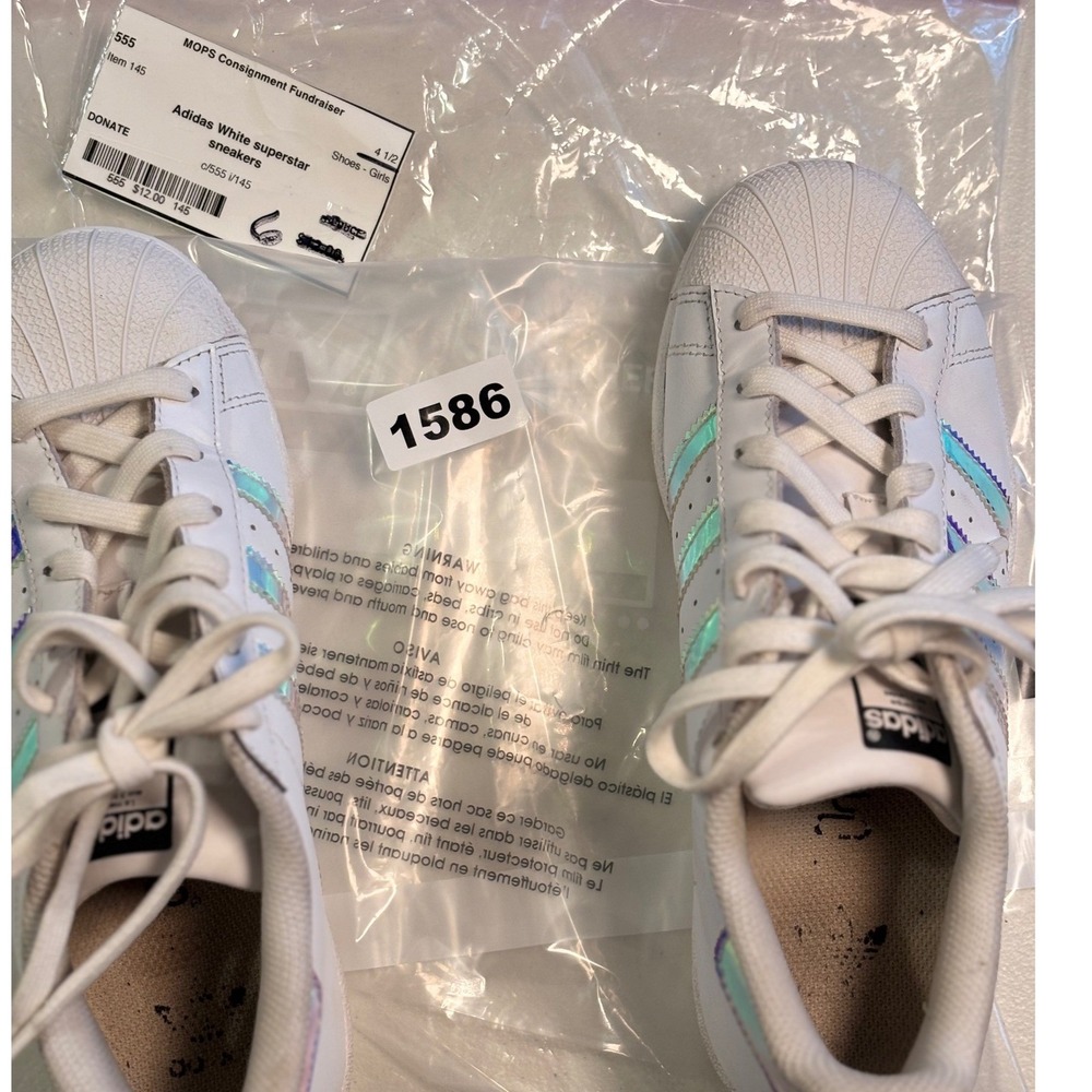 Adidas Superstar Iridescent Stripes White Sneakers Size 4.5 Youth Girl Shoes - Picture 13 of 13